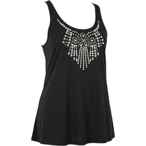 Express Black Rhinestone Statement Bib Tank Top Sleeveless Scoop Neck Small